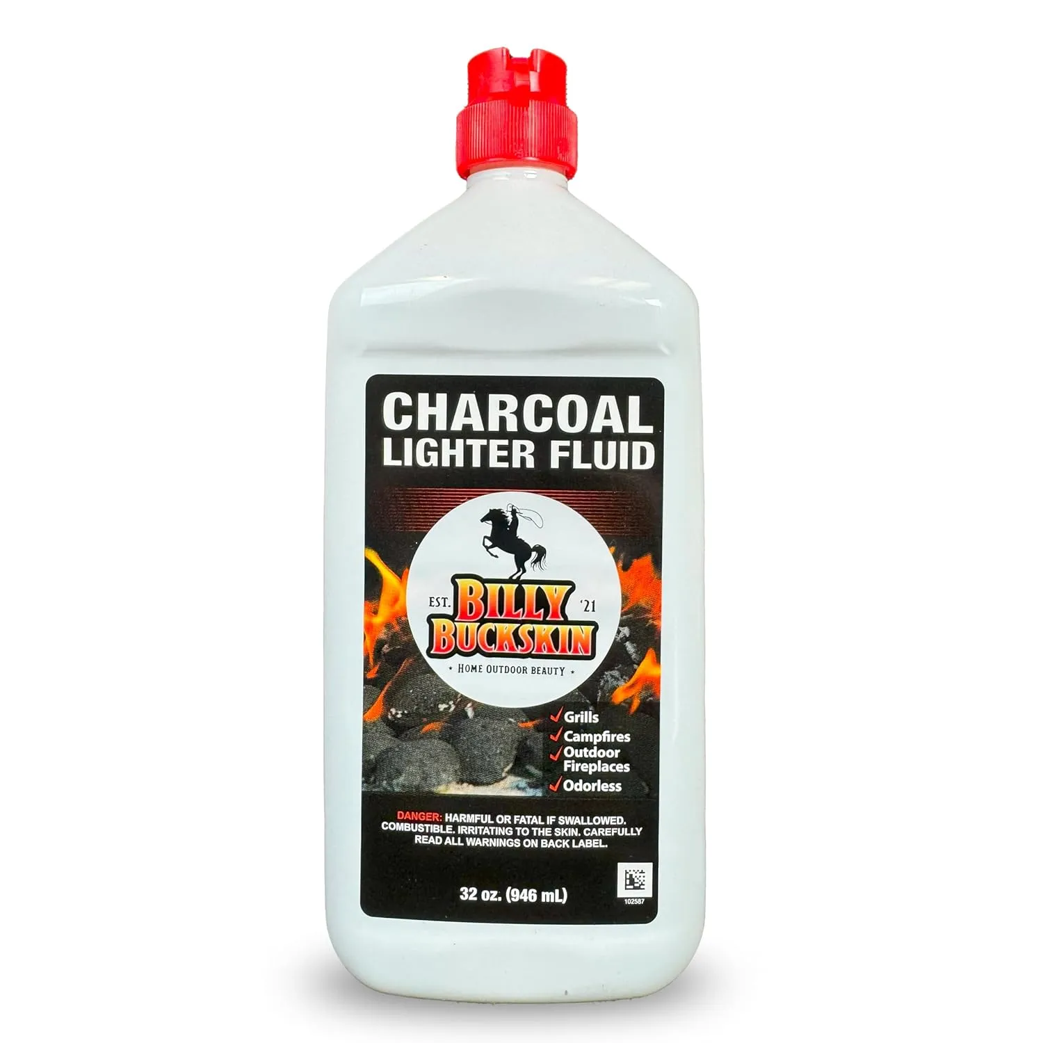 1 Quart Lighter Fuel Bottle, Clean Burning, Low Odor & Fast Lighting Charcoal Lighter Fluid, Perfect Fire Starter for Outdoor BBQ, Grilling, Camping, Charcoal & Wood Fires & Bonfires by Billy Buckskin