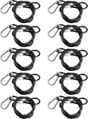 10 PCS 3FT Safety Cable, Black Coated Braided Stainless Steel Security Rope for DJ Stage Par Lighting, Max. Load 110 lb