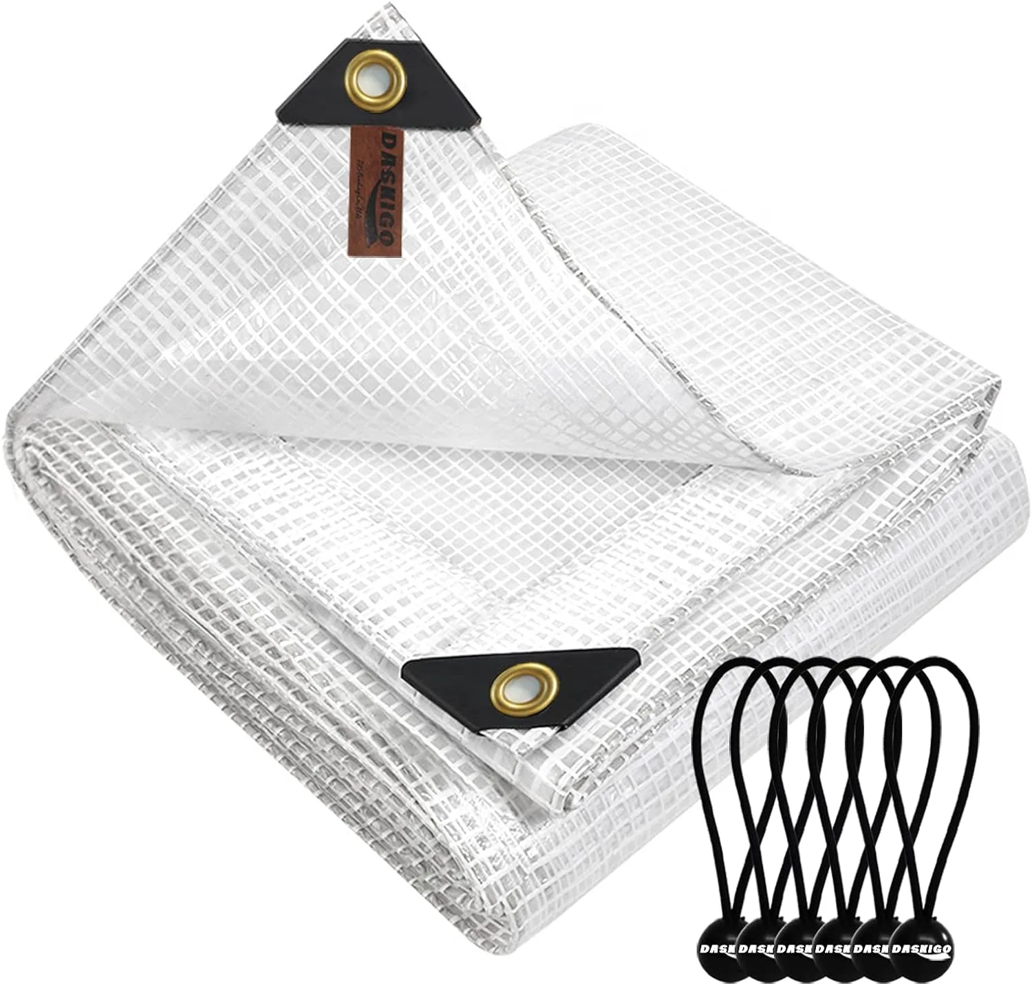 10 x 13Ft Heavy Duty Waterproof Tarps Reinforced Mesh Clear Tarp Cover Sheet & 6 PCS Bungee Balls