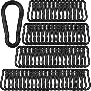 100Pcs 2.36" Black Carabiners Clip, M6 Galvanized Steel Small Spring Snap Hook, Keychain Clip, Quick Link Key Chain for Hammock Swing Set Outdoor Travel, Camping, Fishing, Hiking