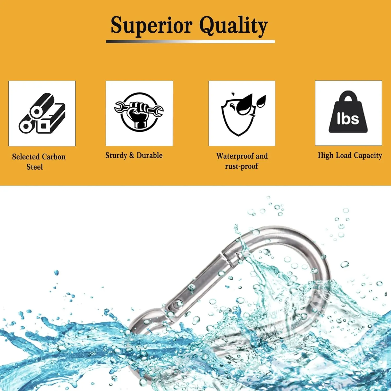 100Pcs 2.4" Carabiner Clip Spring Snap Hook, M6 2-3/8 Inch Heavy Duty Galvanized Steel Spring Snap Hook, Quick Link Keychain Clip for Keys Swing Set Camping Fishing Hiking Traveling(260 lbs Capacity)