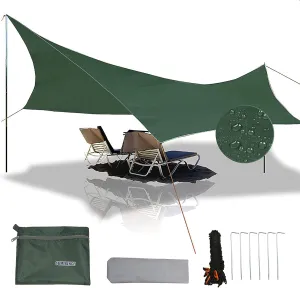 108'' x 108'' Camping Rain Cover, Portable Lightweight Waterproof Camping Tent Tarp, UV Protection Camping Hammock Tarp for Ourdoor Camping 5-6 People Foldable (Green)