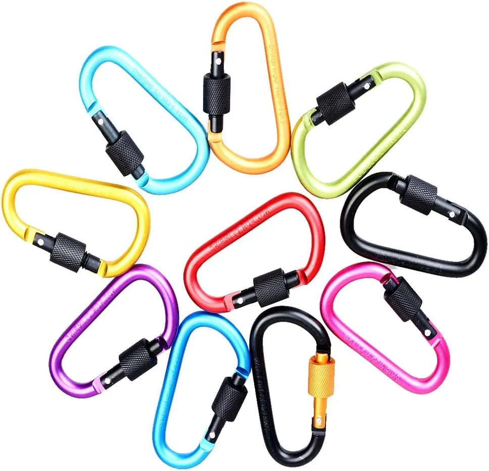 10Pcs D- Aluminum Alloy Carabiner Buckle Hook Clip Keychain Screw Lock
