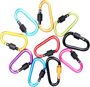 10Pcs D- Aluminum Alloy Carabiner Buckle Hook Clip Keychain Screw Lock