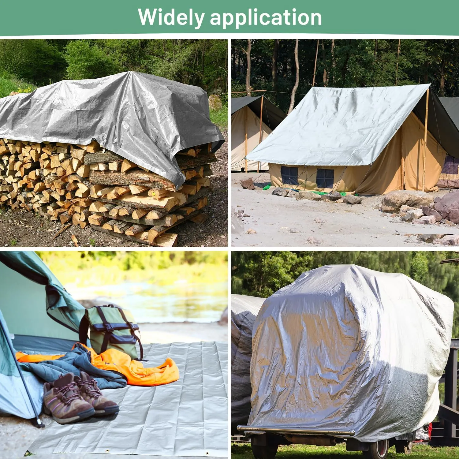10x20FT Waterproof Tarp, Yumatum 16 Mil Heavy Duty Tarps with Reinforced Edges/Brass Grommets, 100% UV Blocking/Tear Resistant Poly Tarp for Camping, Patio, Tent, Boat(Silver/Black)
