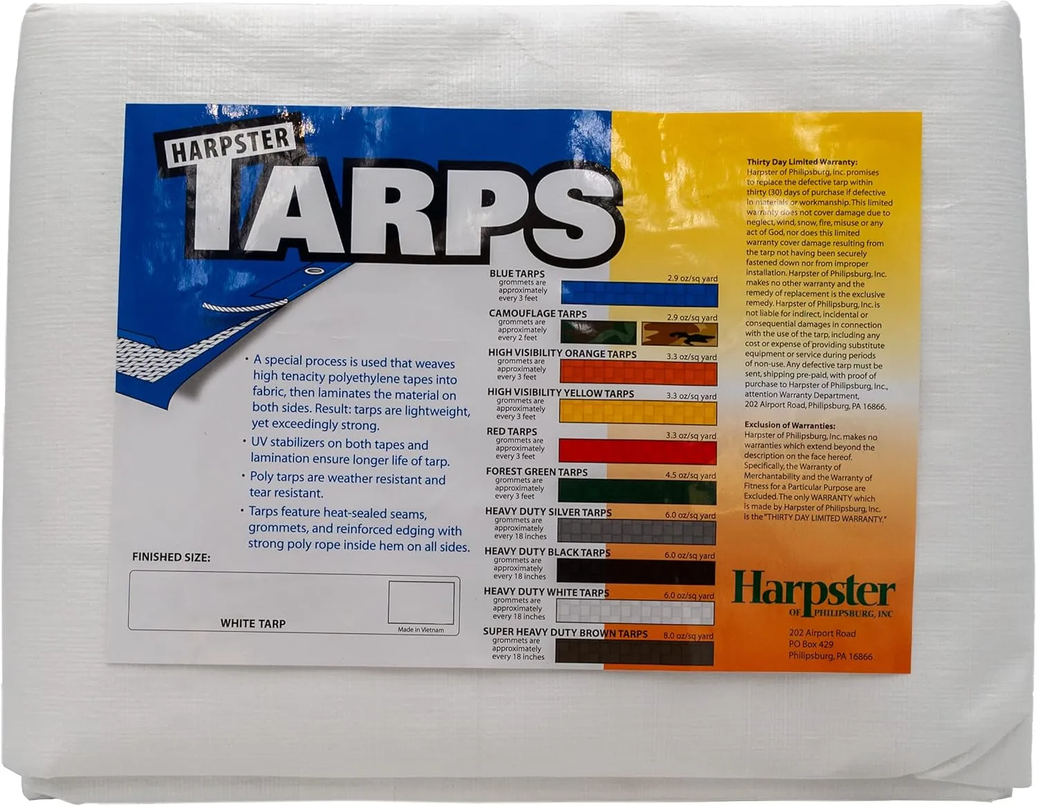 12 Ft. X 16 Ft. Heavy Duty 6 Oz. White Tarp 11-12 Mil Thick