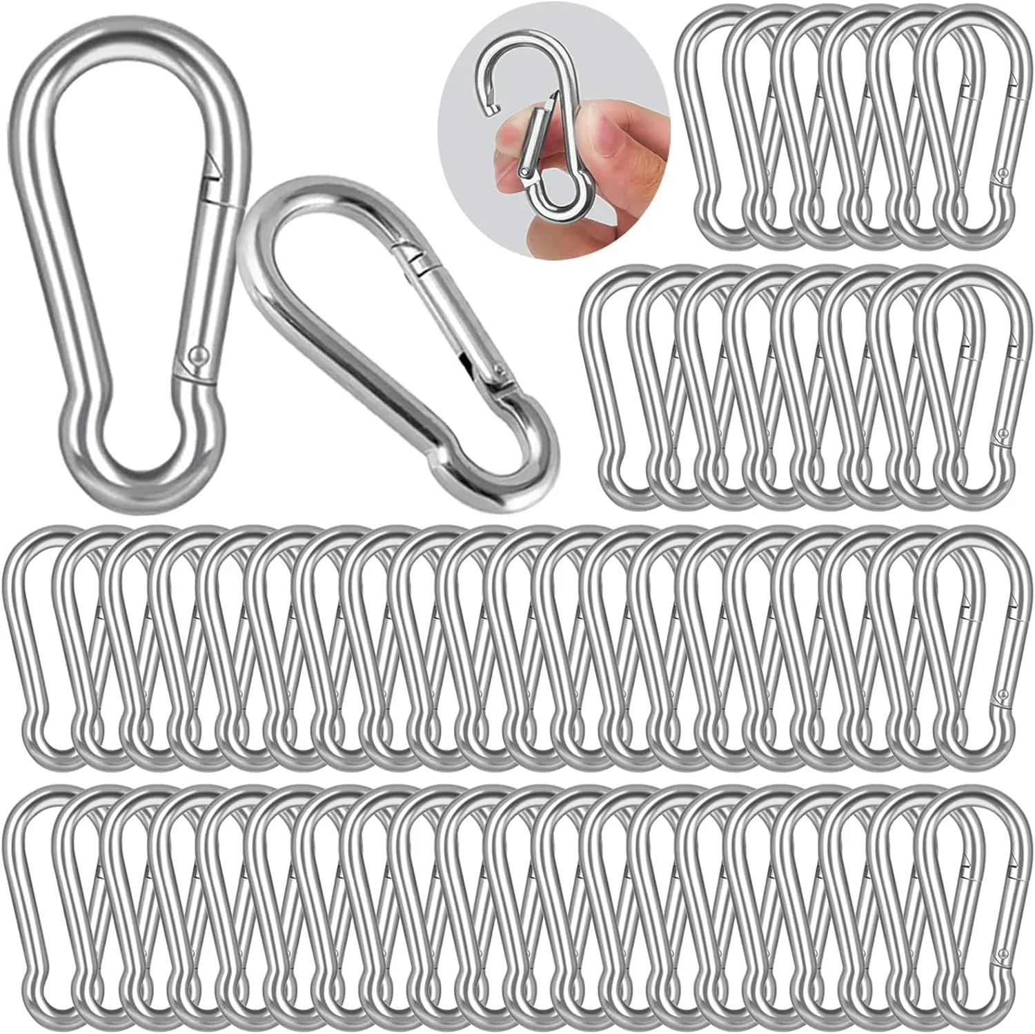 120PCS M5 Spring Snap Hook Carabiner, 2 Inch Small Carabiner Clip, 3/16" Heavy Duty Galvanized Steel Spring Clip, Quick Link Key Chain for Swing Hammock Gym Outdoor, 200LBS Holding Capacity