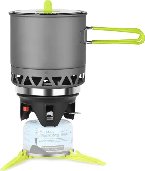 1.2L Backpacking Camping Stove Cooking System with Piezo Ignition, Outdoor Portable Burner with Pot & Brackets Camp Stove Camping Stove Kit Propane, Ideal for Hiking Fishing Hunting Emergency