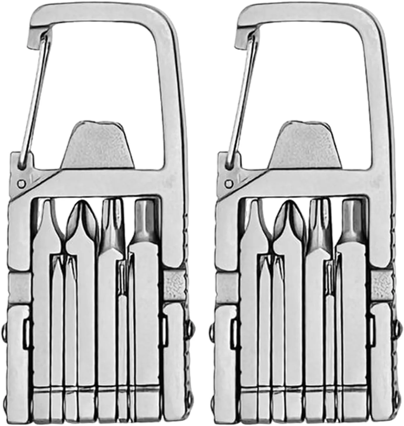 1/2Pcs Outdoor Multi-Tool,12 in 1 Stainless Steel Mini Tool With Bottle Opener Phone Holder Screwdriver Carabiner,Ultra Mini Portable Camping Hiking Backpacking Home Repair Tools for Outdoor 2