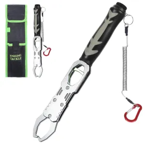 12" Fish Lip Gripper, Heavy Duty Fish Holder with Scale(40lbs) & 360° Swivel Non-Slip Handle, Fishing Lip Gripper Tool Aluminium Alloy Fish Grabber for Freshwater Saltwater Caught Fish