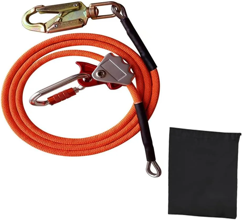 1/2" X 8' Steel Wire Core Flip Line Kit with Triple Lock Carabiner and Steel Swivel Snap Wire Core Flipline System for Arborists Climbers Tree Climbers