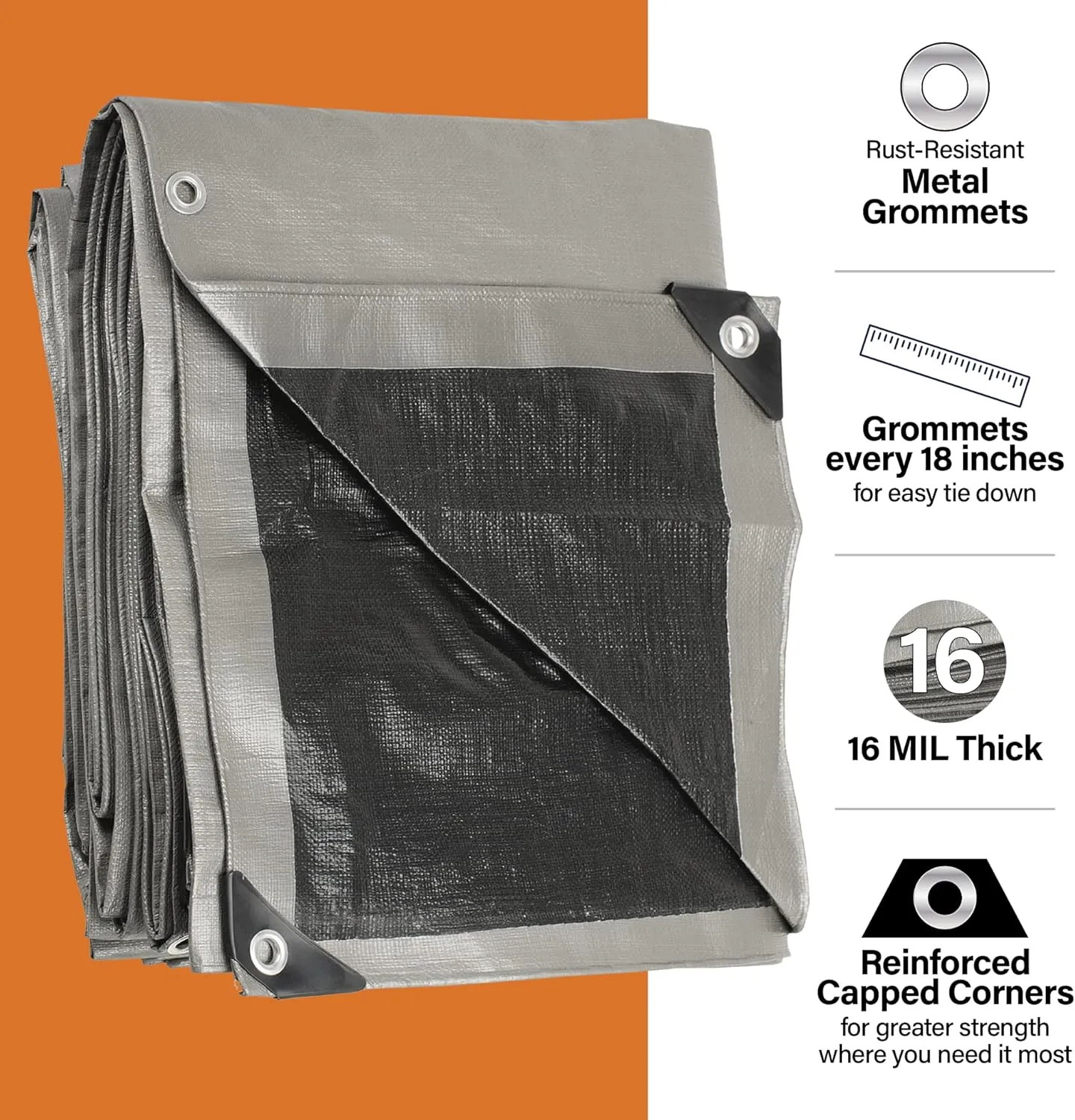 12x20 Ultra Heavy Duty Tarp, Extra Thick 16 Mil, UV Resistant, Grommets Every 18 Inches - Waterproof Plastic Poly Tarpaulin - (Reversible, Silver and Black) (12' x 20' Feet)