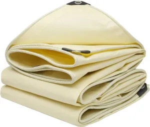 1.5mx6m/2mx2m/2mx3m/2mx4m/3mx6m Beige Heavy Duty Tarpaulin Cover 500g/㎡ PVC Waterproof Tarpaulins Sheet for Rain Shelter, Camping, Outdoor and Pool Tarp Cover, with Metal Grommets(1x5m)