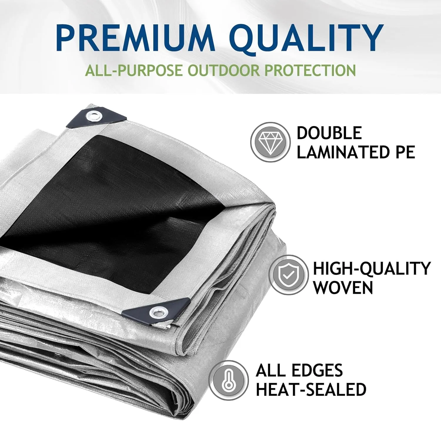 16 Mil Heavy Duty Waterproof Tarps, 10x20 Ft Finished Size Tarps, Premium Tarp with Metal Grommets & Reinforced Edge, Multipurpose Thick Poly Tar for Car, Boat, Roof, Camping - Silver