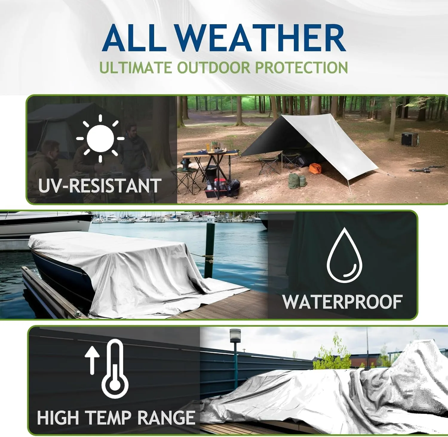 16 Mil Heavy Duty Waterproof Tarps, 10x20 Ft Finished Size Tarps, Premium Tarp with Metal Grommets & Reinforced Edge, Multipurpose Thick Poly Tar for Car, Boat, Roof, Camping - Silver