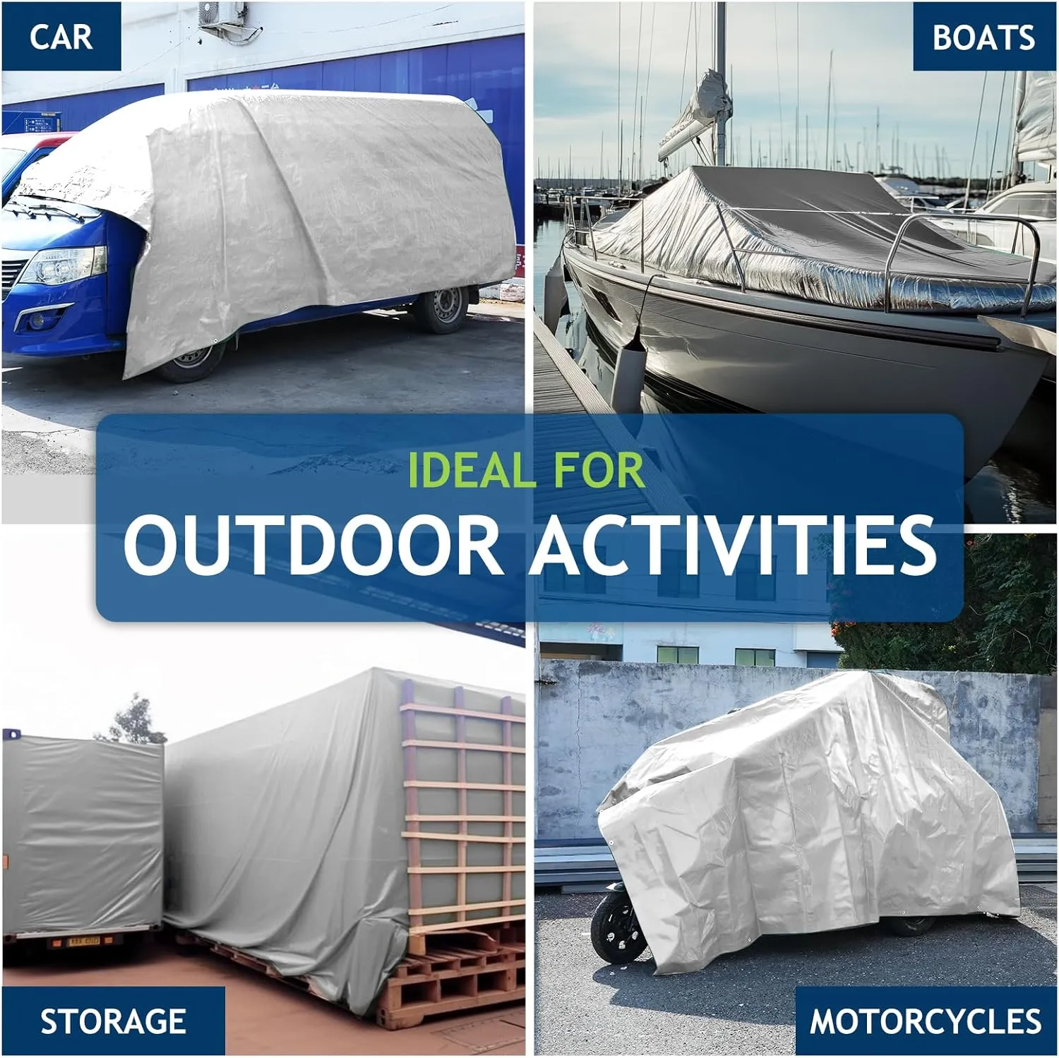 16 Mil Heavy Duty Waterproof Tarps, 10x20 Ft Finished Size Tarps, Premium Tarp with Metal Grommets & Reinforced Edge, Multipurpose Thick Poly Tar for Car, Boat, Roof, Camping - Silver