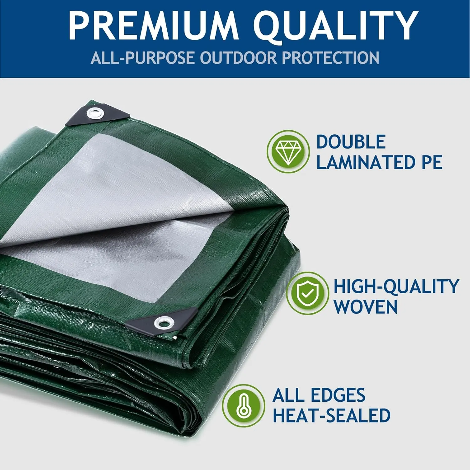 16 Mil Heavy Duty Waterproof Tarps, 20x30 Ft Finished Size Tarps, Premium Tarp with Metal Grommets & Reinforced Edge, Multipurpose Thick Poly Tar for Car, Boat, Roof, Camping - Green
