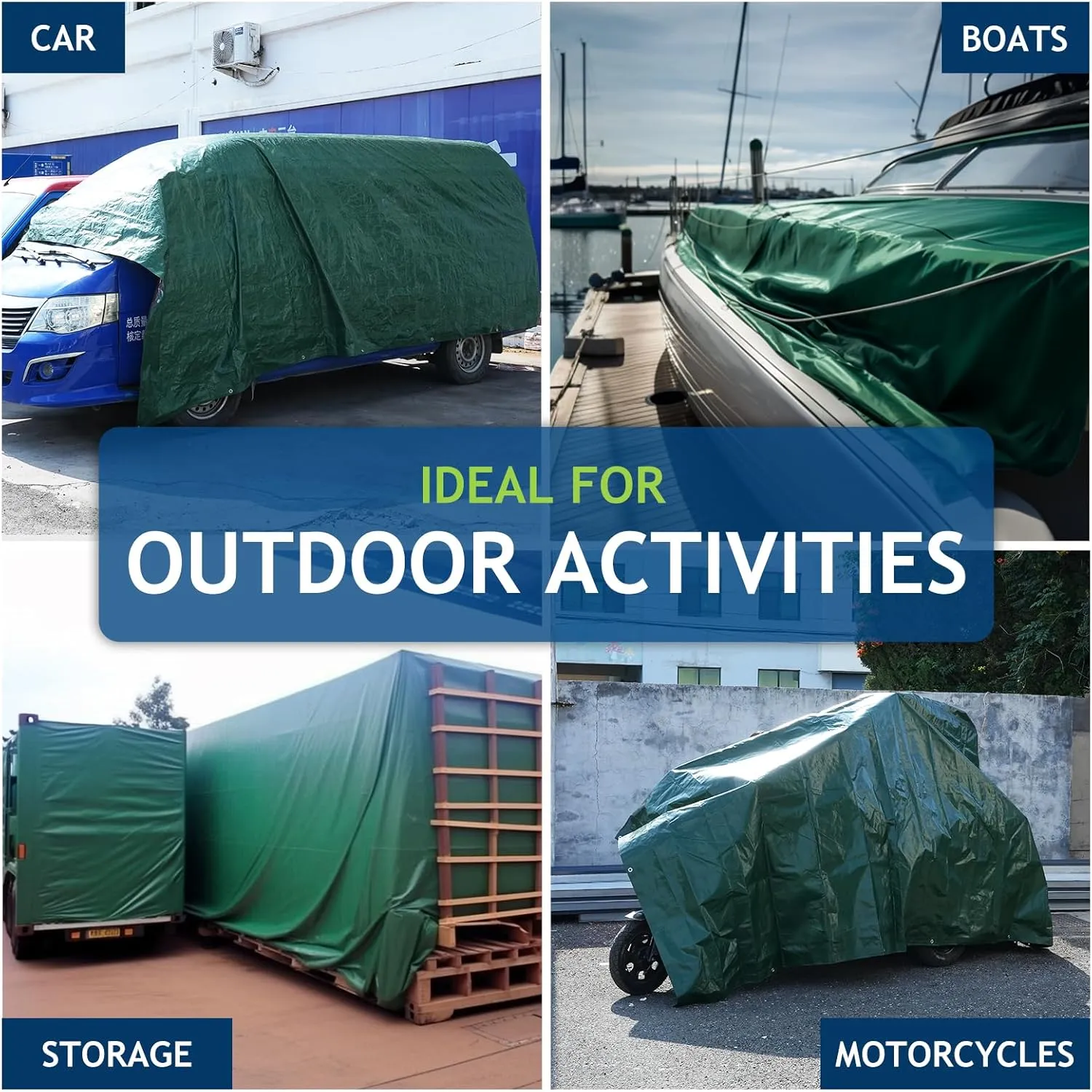 16 Mil Heavy Duty Waterproof Tarps, 20x30 Ft Finished Size Tarps, Premium Tarp with Metal Grommets & Reinforced Edge, Multipurpose Thick Poly Tar for Car, Boat, Roof, Camping - Green