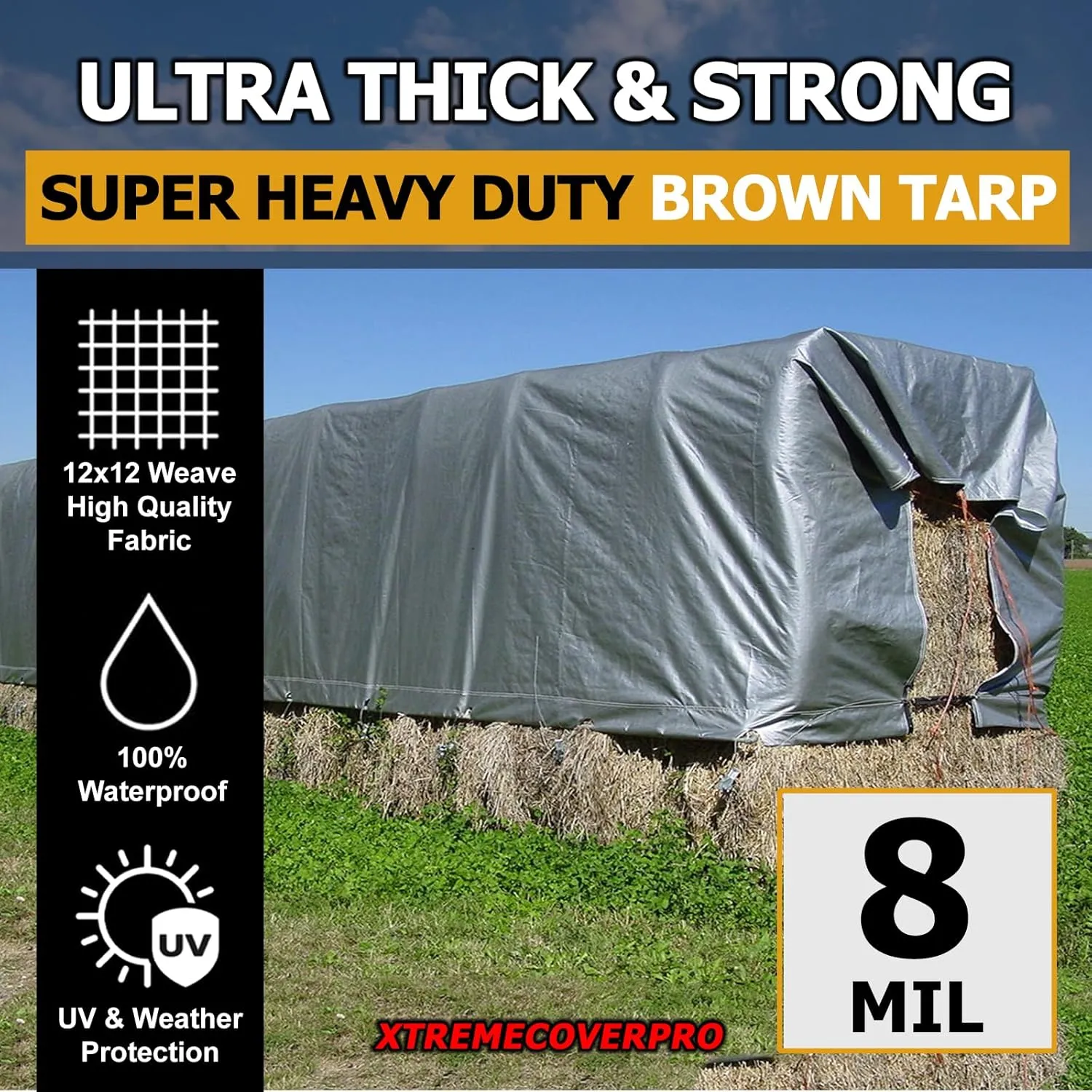16' x 16' Large Multi-Purpose Waterproof Light Weight Heavy Duty Poly Tarp Grommets Every 24", 8 Mil 16x16Thick, for Home, Boats, Cars, Camping, UV Resistant, Rip/Tear Proof Tarpaulin