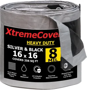 16' x 16' Large Multi-Purpose Waterproof Light Weight Heavy Duty Poly Tarp Grommets Every 24", 8 Mil 16x16Thick, for Home, Boats, Cars, Camping, UV Resistant, Rip/Tear Proof Tarpaulin