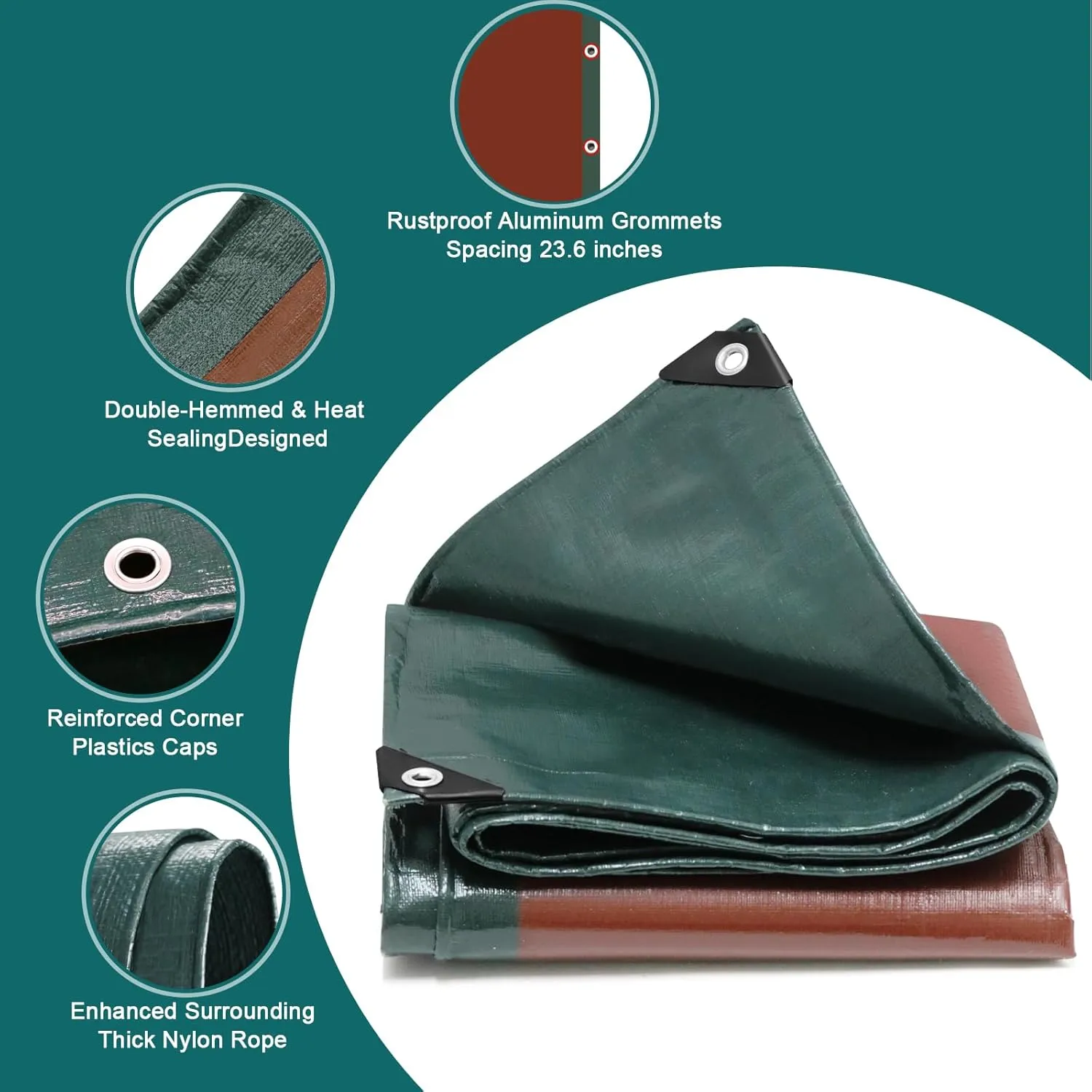 16Mil Finished Size 16x20 Tarp Heavy Duty Waterproof, Large Outdoor Multipurpose Protective Cover (Green/Brown)