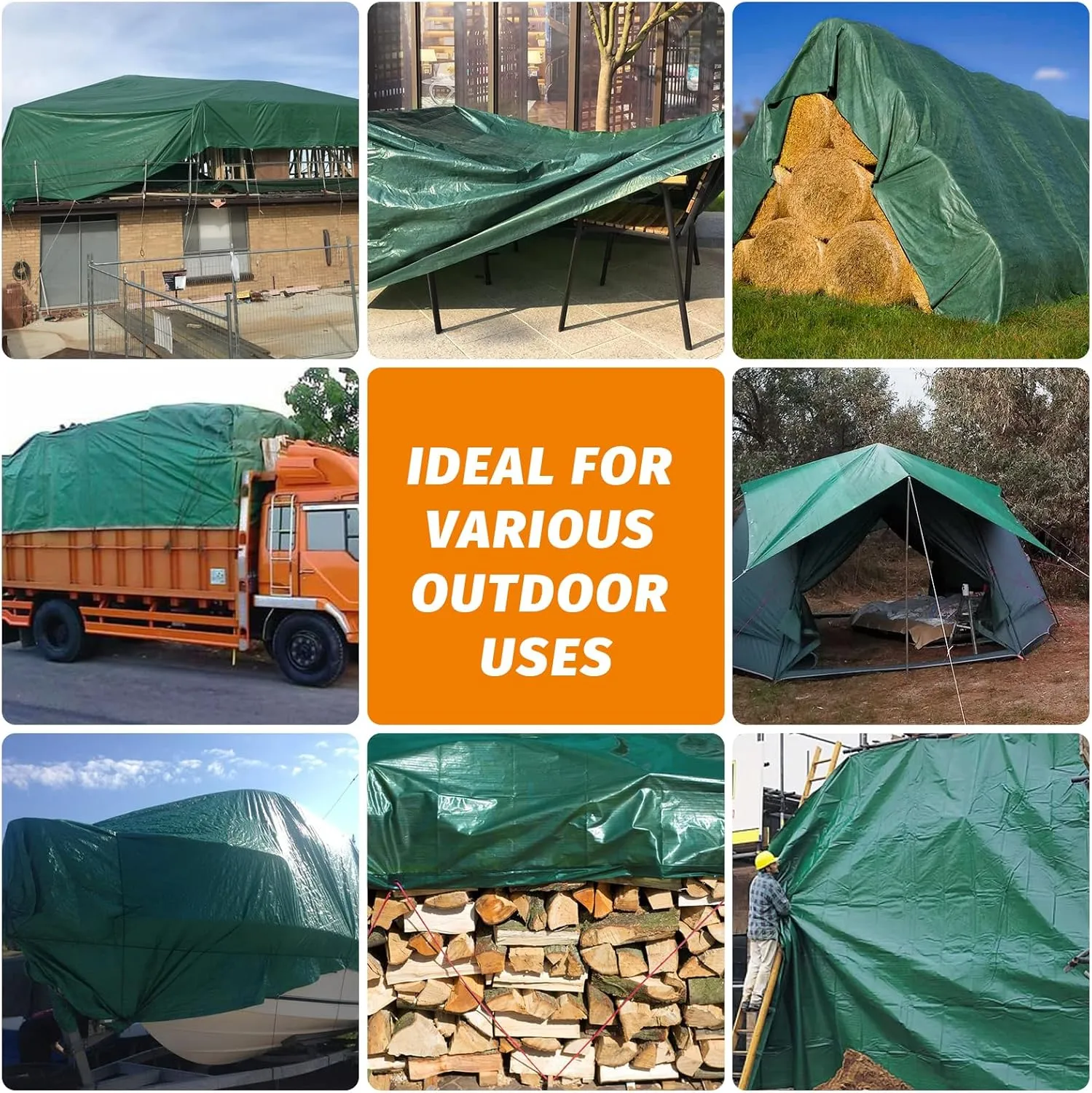 16Mil Finished Size 16x20 Tarp Heavy Duty Waterproof, Large Outdoor Multipurpose Protective Cover (Green/Brown)