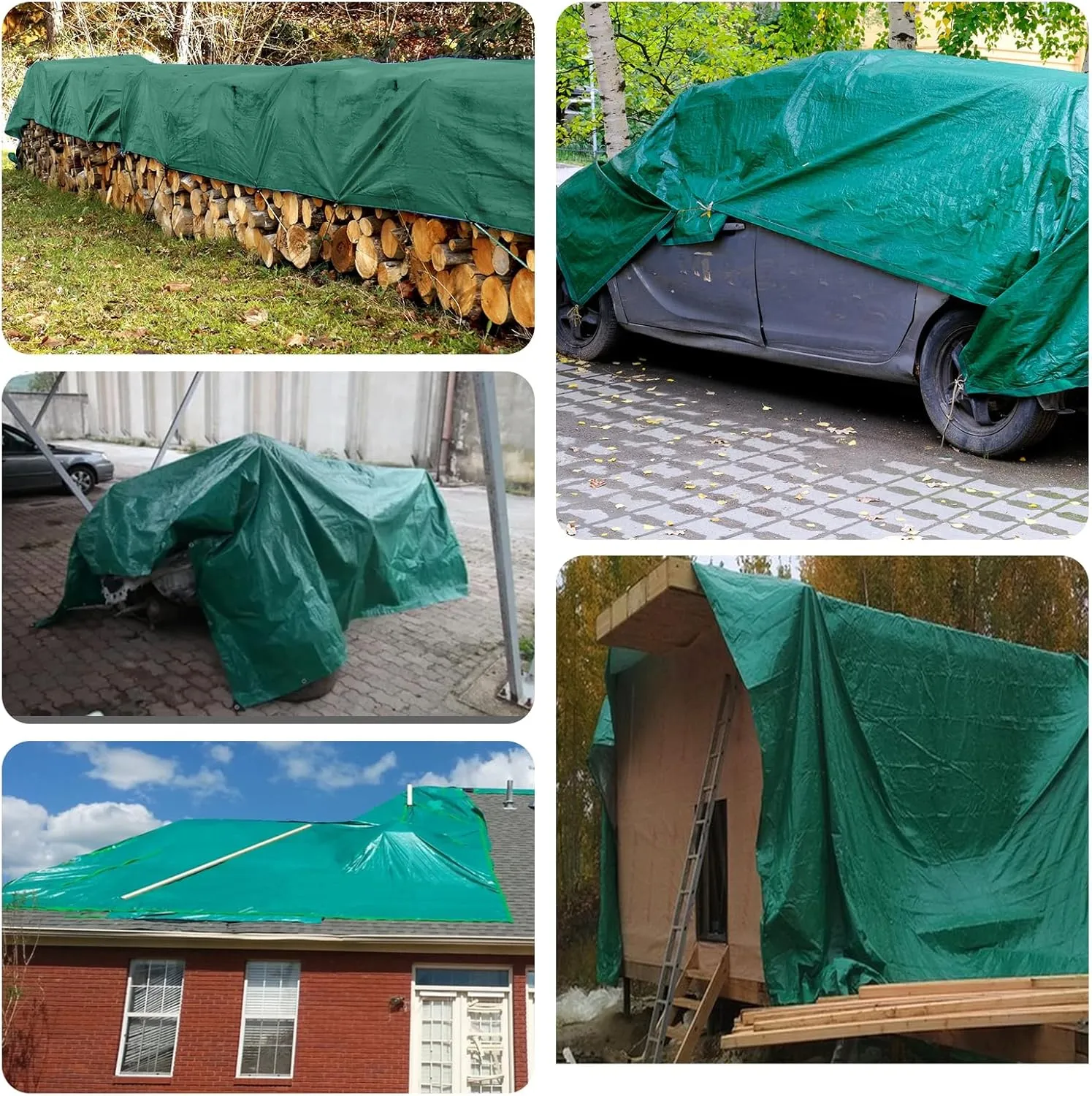 16Mil Finished Size 16x20 Tarp Heavy Duty Waterproof, Large Outdoor Multipurpose Protective Cover (Green/Brown)