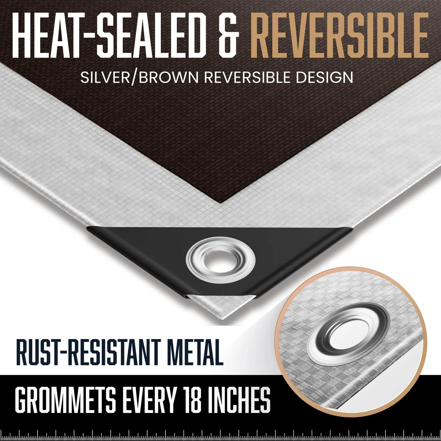 16x16 Heavy Duty Tarp, 10 Mil Thick, Waterproof, Tear & Fade Resistant, High Durability, UV Treated, Grommets Every 18 Inches. (Silver/Brown - Reversible) (16 x 16 Feet)
