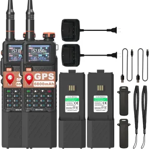 2 Pack BAOFENG 5RH Pro GPS Handheld Radio Multi-Band 6800mAh USB-C Charger Battery Copy Frequency 640 Channels Walkie Talkie APRS Radio for Adult