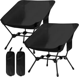 2 Pack Folding Camping Chair, Adjustable 2-Way Camping Chairs for Adults Portable Foldable Compact Backpacking Chair for Outdoor Hiking Picnic Beach BBQ-Black