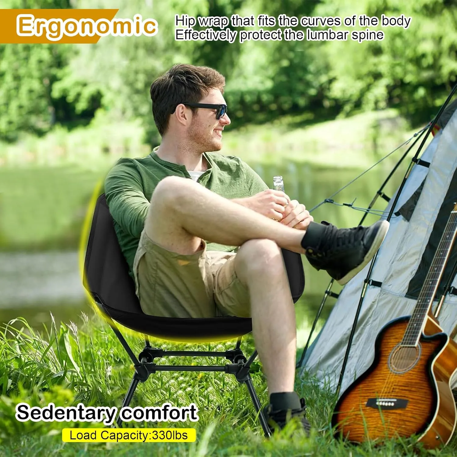 2 Pack Folding Camping Chair, Adjustable 2-Way Camping Chairs for Adults Portable Foldable Compact Backpacking Chair for Outdoor Hiking Picnic Beach BBQ-Black