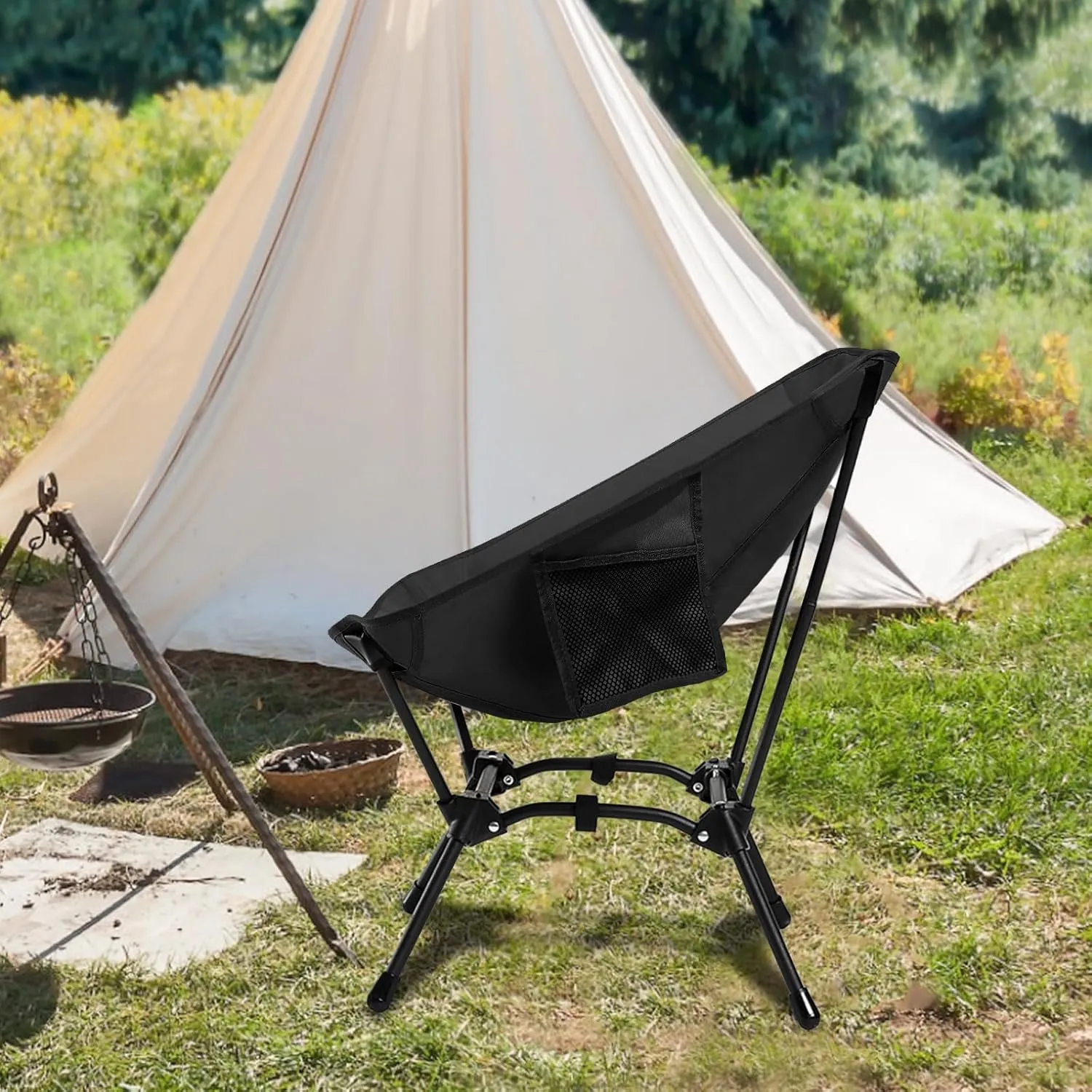 2 Pack Folding Camping Chair, Adjustable 2-Way Camping Chairs for Adults Portable Foldable Compact Backpacking Chair for Outdoor Hiking Picnic Beach BBQ-Black