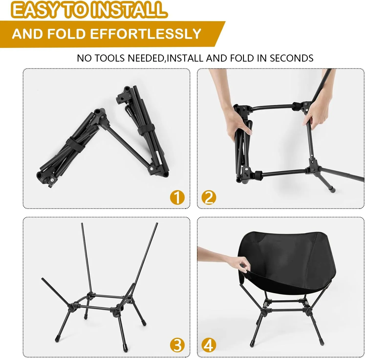 2 Pack Folding Camping Chair, Adjustable 2-Way Camping Chairs for Adults Portable Foldable Compact Backpacking Chair for Outdoor Hiking Picnic Beach BBQ-Black