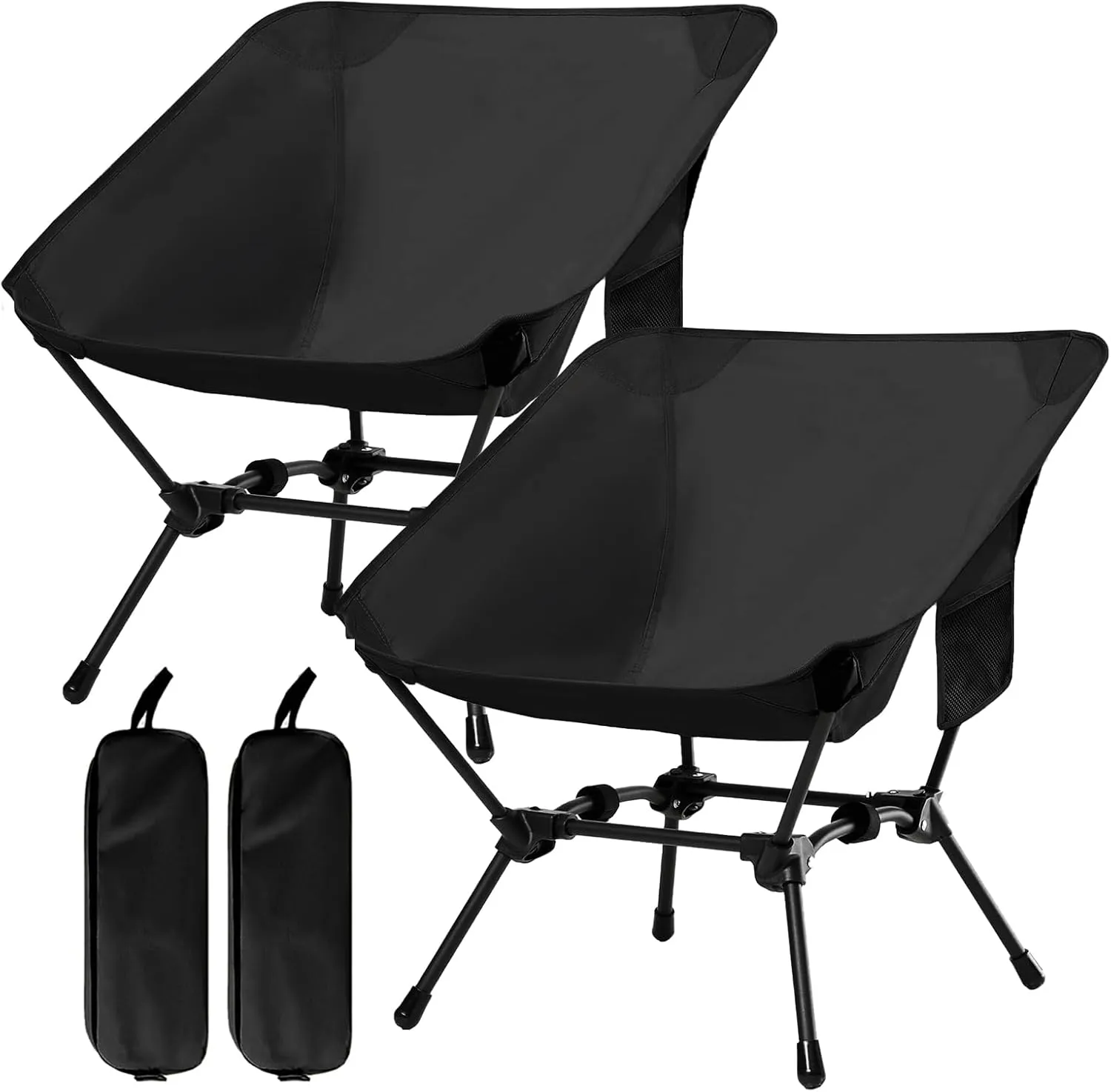 2 Pack Folding Camping Chair, Adjustable 2-Way Camping Chairs for Adults Portable Foldable Compact Backpacking Chair for Outdoor Hiking Picnic Beach BBQ-Black