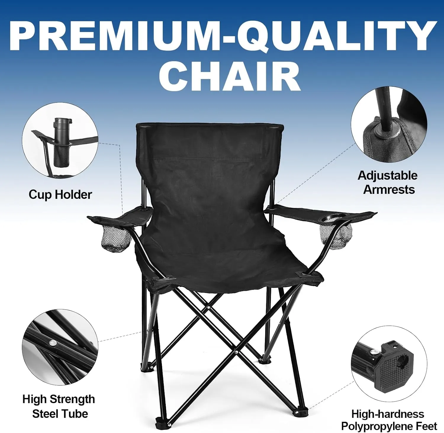 2 Pack Lightweight Camping Chairs for Adults & Teens, 250LBS Capacity Foldable Portable Chairs with Carry Bag, Compact Design for Camping, Beach, Picnics, and Outdoor Events