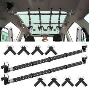 2 Pcs Fishing Rod Holder for Car Heavy Duty Vehicle Fishing Pole Rack with 8 Belts Adjustable 35 to 64.5 Inch Pole Rod Organizer Carrier Clothes Bar for Car SUV Wagon Truck Van