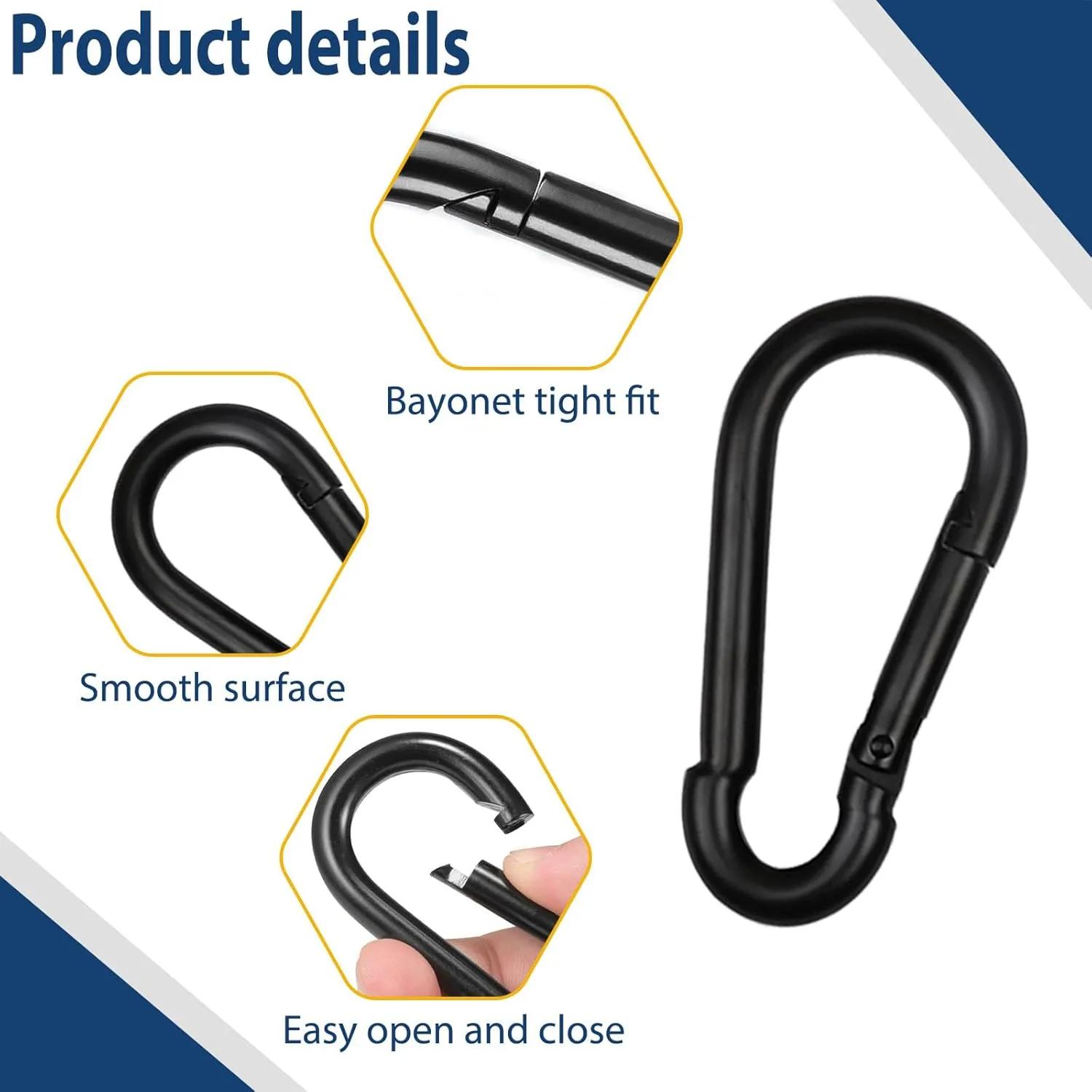 200 PCS M5 Carabiners, 3/16Inch Galvanized Steel Black Quick Link Small Carabiner Clips, 2'' Spring Carabiner Link Buckle for Fishing Camping Hammock Dog Leashes-220LBS Holding Capacity