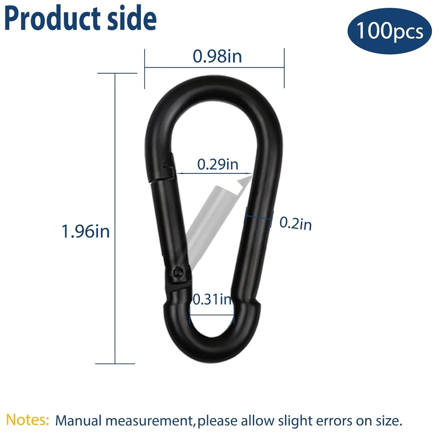 200 PCS M5 Carabiners, 3/16Inch Galvanized Steel Black Quick Link Small Carabiner Clips, 2'' Spring Carabiner Link Buckle for Fishing Camping Hammock Dog Leashes-220LBS Holding Capacity