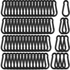 200PCS M5 Black Carabiner Clip, 3/16Inch Snap Hook Quick Link Small Carabiner Clips, 2'' Spring Link Buckle for Fishing Camping Hammock Dog Leashes-220LBS Holding Capacity.