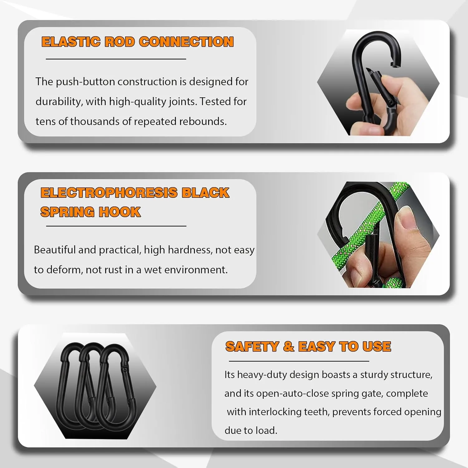 200PCS M5 Black Carabiner Clip, 3/16Inch Snap Hook Quick Link Small Carabiner Clips, 2'' Spring Link Buckle for Fishing Camping Hammock Dog Leashes-220LBS Holding Capacity.