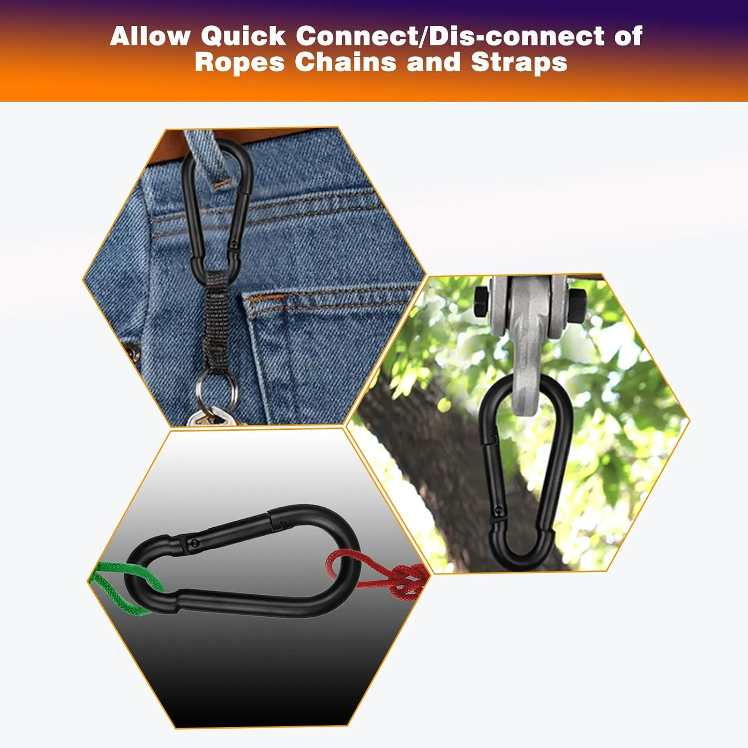 200PCS M5 Black Carabiner Clip, 3/16Inch Snap Hook Quick Link Small Carabiner Clips, 2'' Spring Link Buckle for Fishing Camping Hammock Dog Leashes-220LBS Holding Capacity.