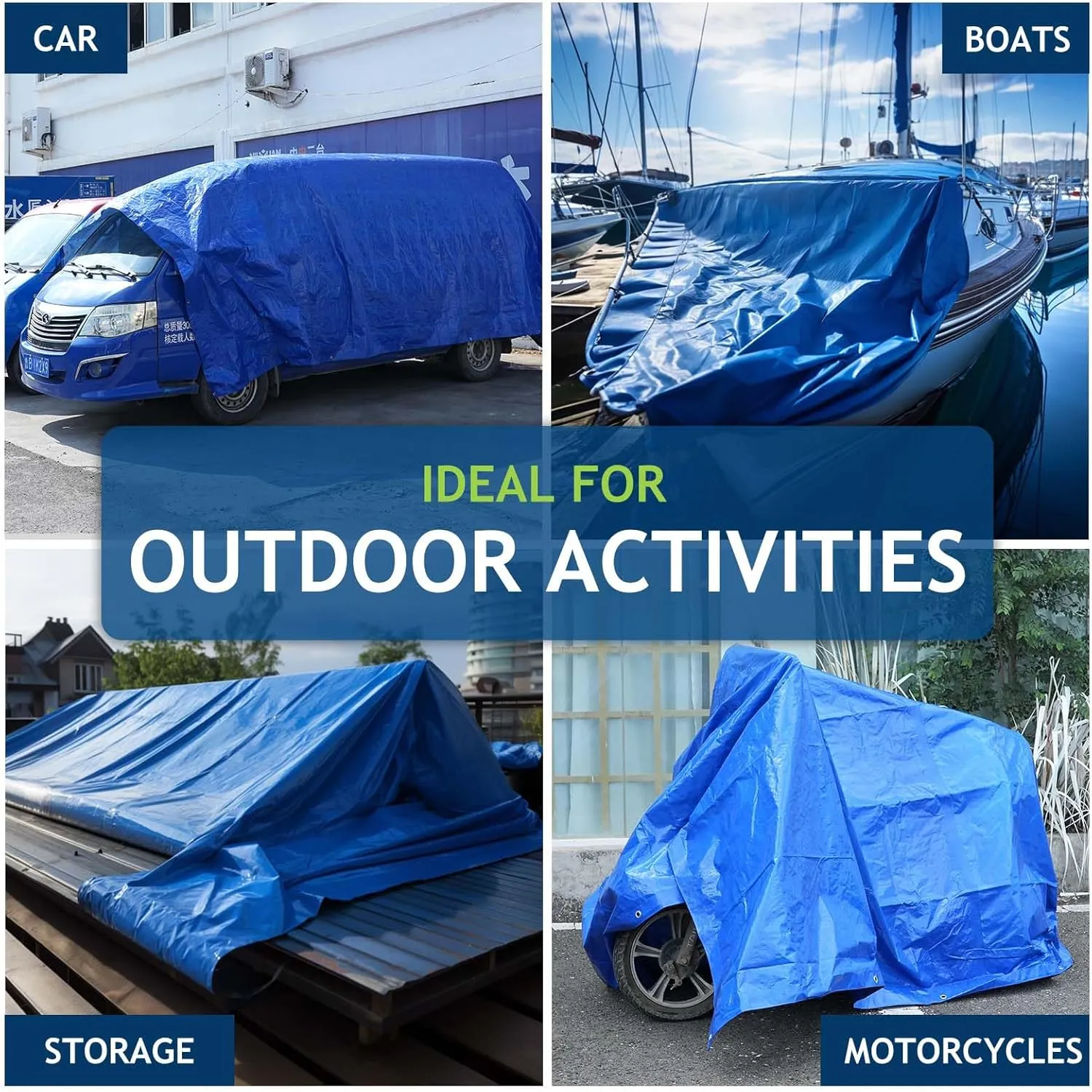20x30Ft Tarp Cover 5 MIL Waterproof Poly Tarps, Light Duty Tarpaulin with Grommets, Reinforced Edges, Rip & Tear Proof, Multipurpose Finished Size Tarp for Cars, Boat, Roof, Camping - Blue