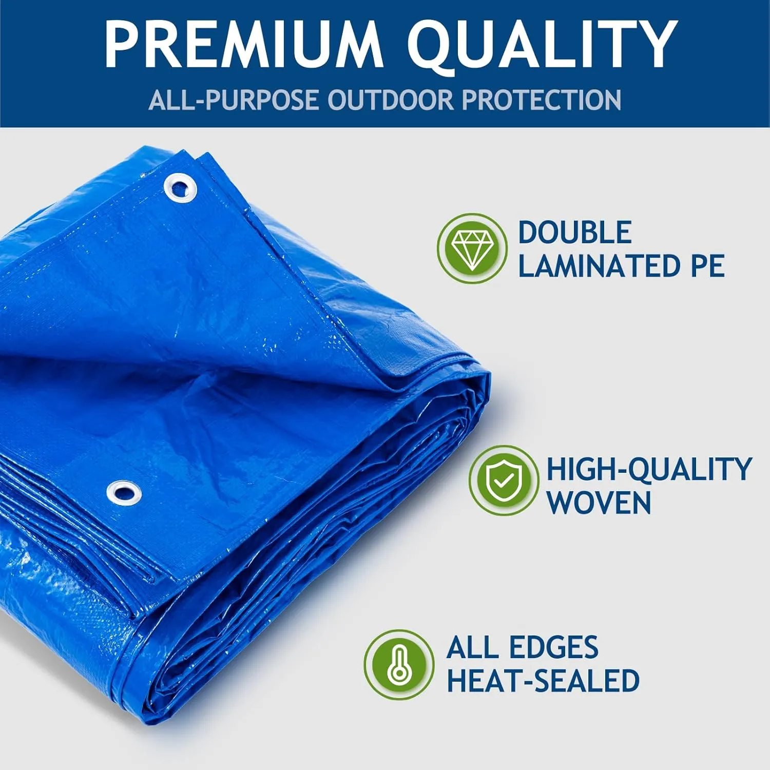 20x30Ft Tarp Cover 5 MIL Waterproof Poly Tarps, Light Duty Tarpaulin with Grommets, Reinforced Edges, Rip & Tear Proof, Multipurpose Finished Size Tarp for Cars, Boat, Roof, Camping - Blue