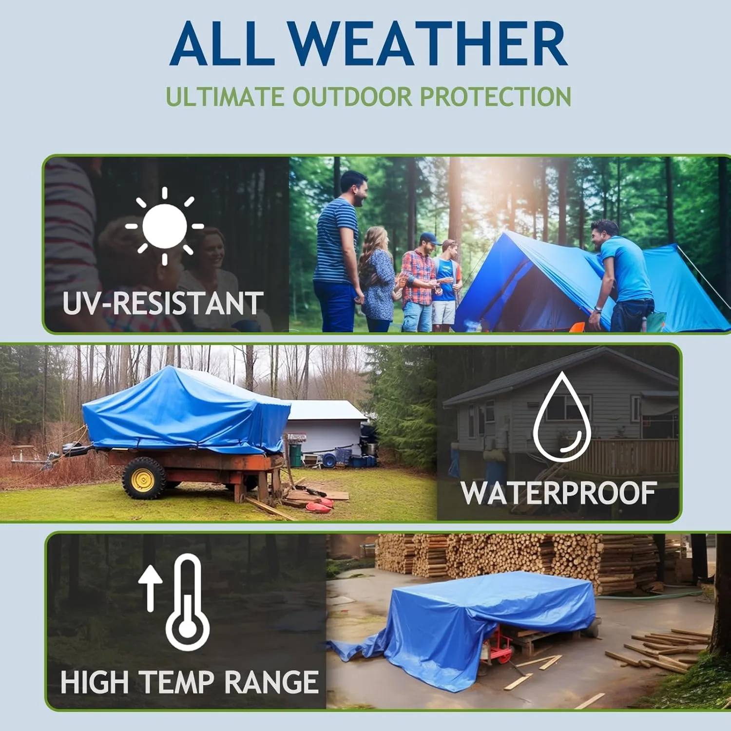 20x30Ft Tarp Cover 5 MIL Waterproof Poly Tarps, Light Duty Tarpaulin with Grommets, Reinforced Edges, Rip & Tear Proof, Multipurpose Finished Size Tarp for Cars, Boat, Roof, Camping - Blue