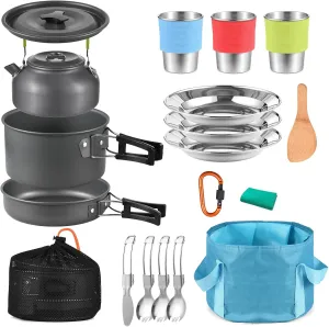 21pcs Camping Cookware Mess Kit Camping Pot and Pan Cooking Set Outdoor Camping Hiking Backpacking Survival Gear