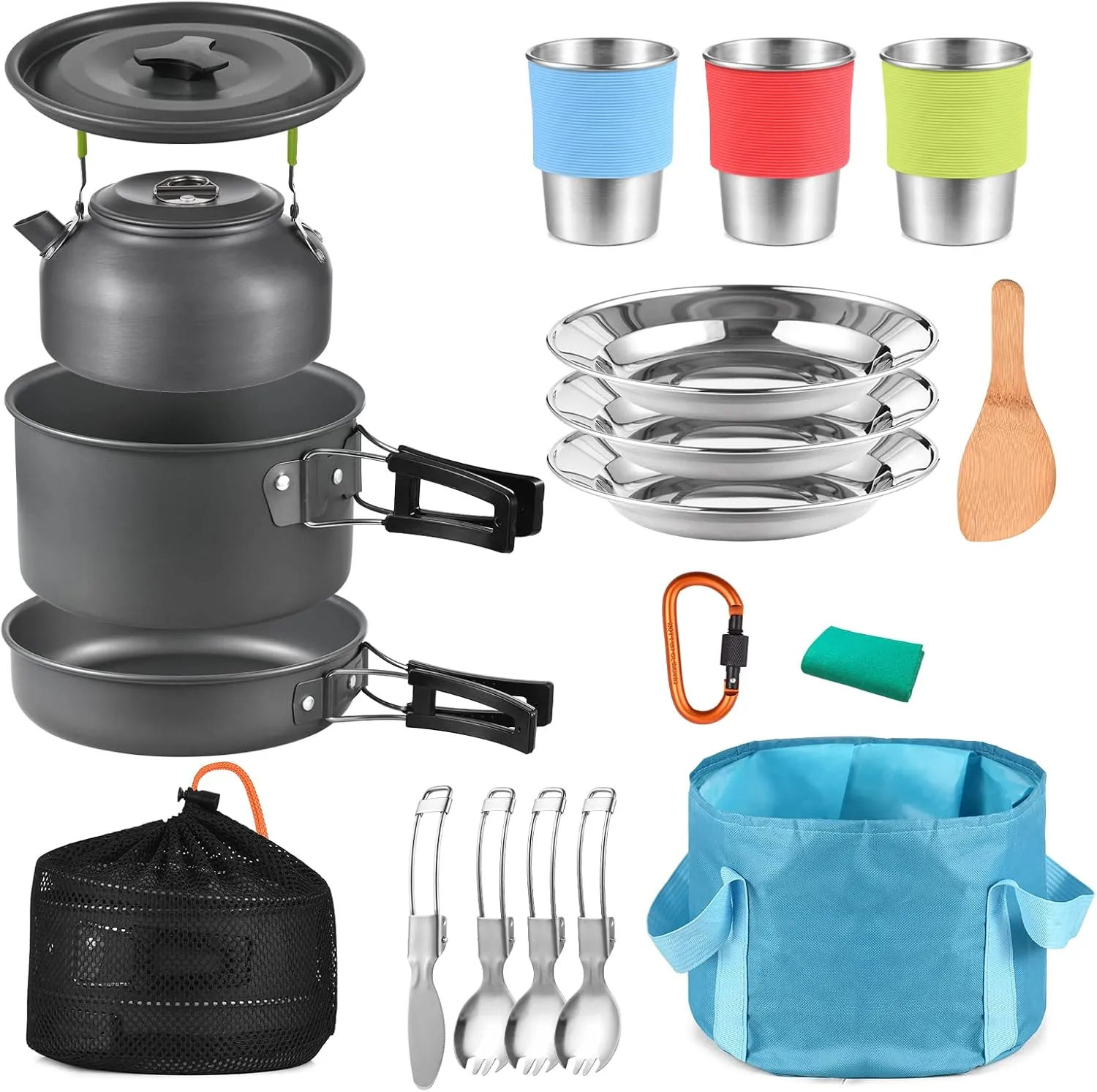 21pcs Camping Cookware Mess Kit Camping Pot and Pan Cooking Set Outdoor Camping Hiking Backpacking Survival Gear