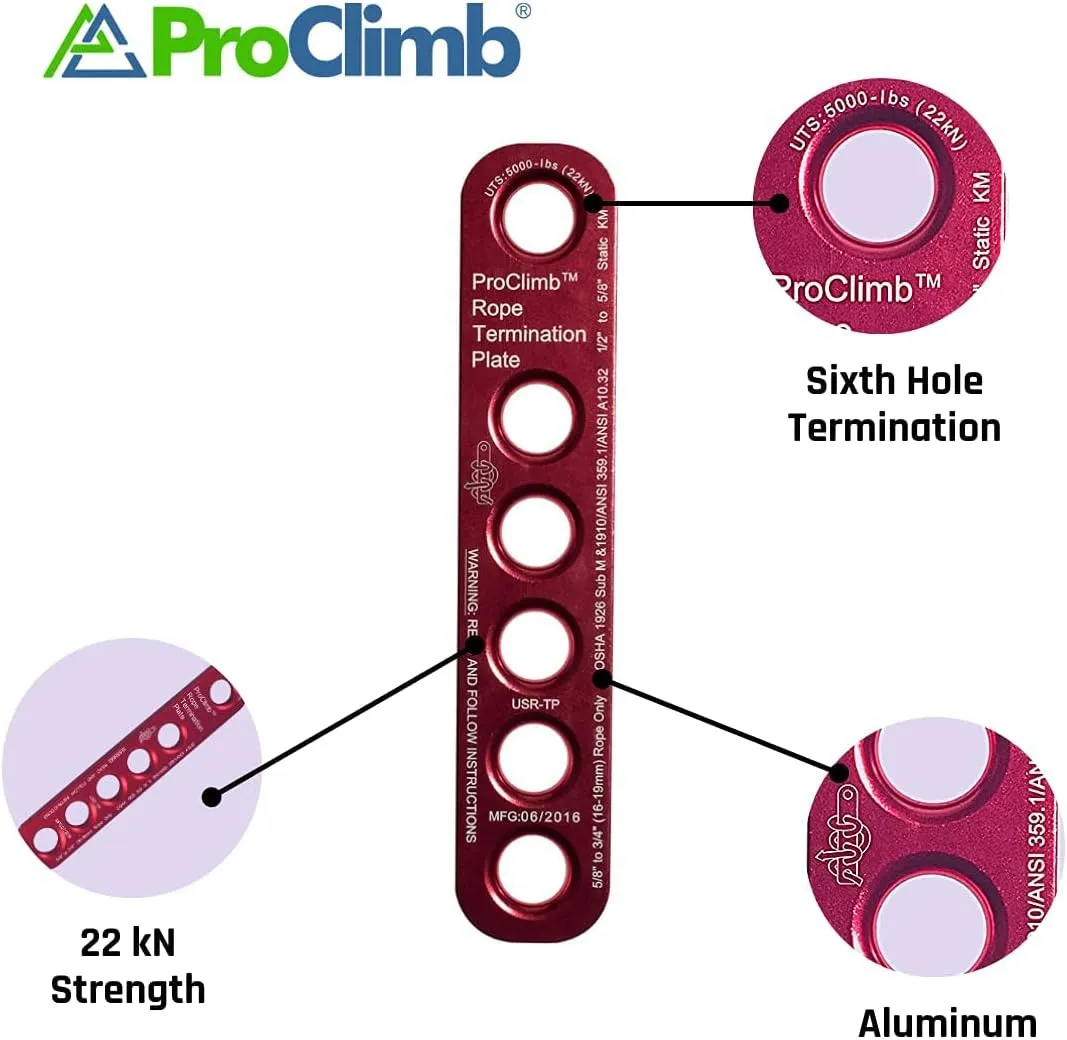 22 kN Rope Termination Plate – Aluminum Rigging Plate for 5/8"–3/4" Kernmantle Rope – Anchor Plate for Vertical Lifeline and Fall Protection