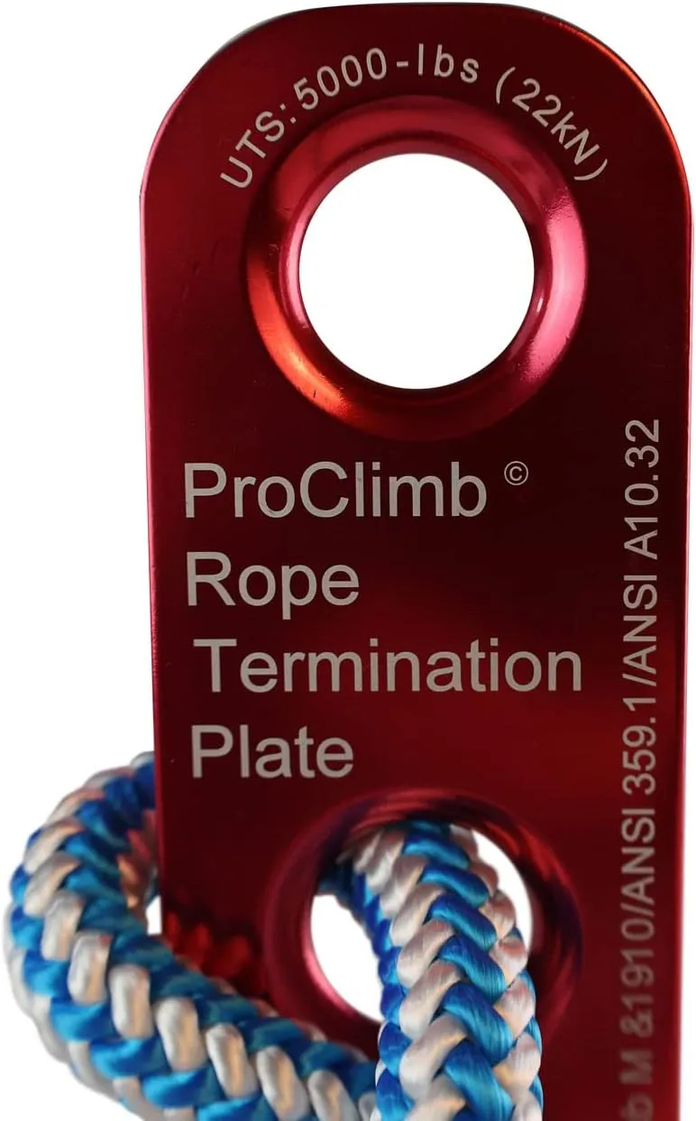 22 kN Rope Termination Plate – Aluminum Rigging Plate for 5/8"–3/4" Kernmantle Rope – Anchor Plate for Vertical Lifeline and Fall Protection