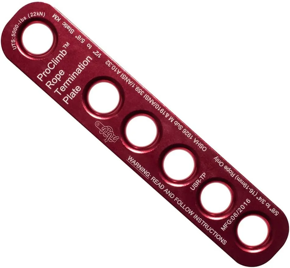 22 kN Rope Termination Plate – Aluminum Rigging Plate for 5/8"–3/4" Kernmantle Rope – Anchor Plate for Vertical Lifeline and Fall Protection