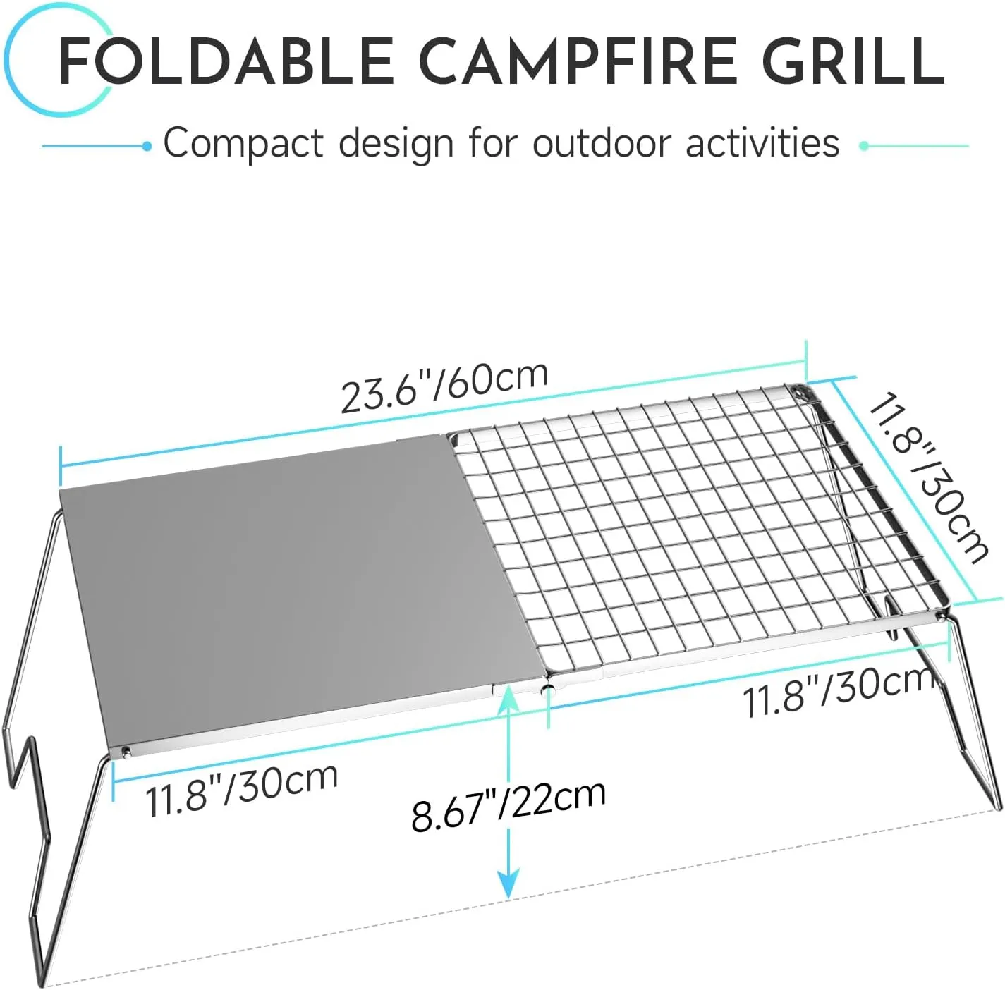 24'' Folding Campfire Grill Grate, Heavy Duty Campfire Cooking Equipment For Compact Storage, Portable Camping Grates Over Fire Pit, Outdoor Campfire Grill And Griddle For Versatile Cooking